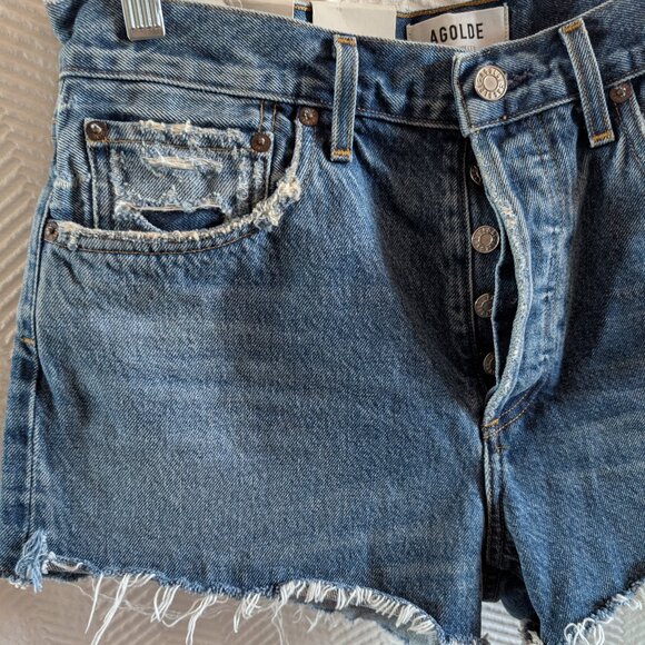 NWT Agolde Parker Denim Shorts Low Key Wash Size 27 Blue Jean Shorts cutoffs - Picture 7 of 11